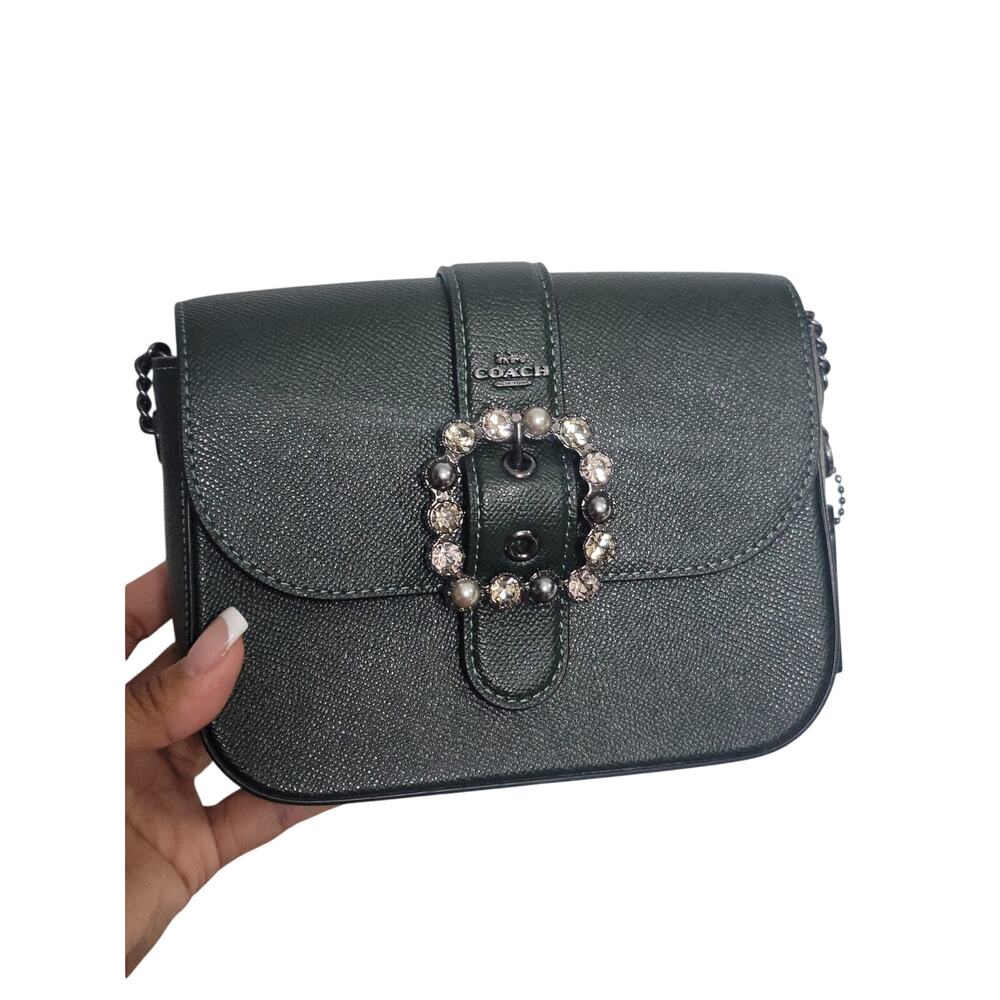 Coach Gemma Leather Jeweled Amazon Green NWT